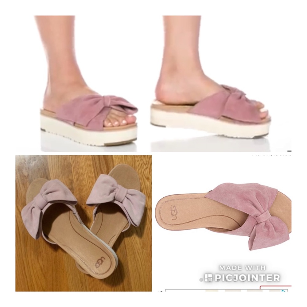 UGG Joan Pink Suede Bow Sandals Slides sz 12